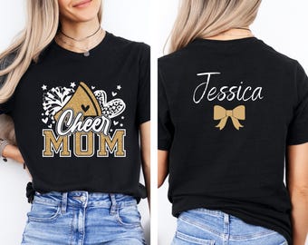 Cheer Mom T-Shirt, Custom Cheer Mom Faux Glitter T-Shirt, Cheer Mom Gift, Cheer Shirt, Cheer Mom with Name Shirt, Custom Cheer Mom Tee