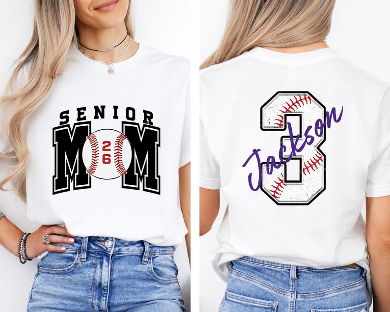 Senior Baseball Mom T-Shirt, Custom Senior Baseball Mom Shirt,Personalized Baseball Gift for Mom, Baseball Mom Gift,Senior Class of 2026 Tee image 4