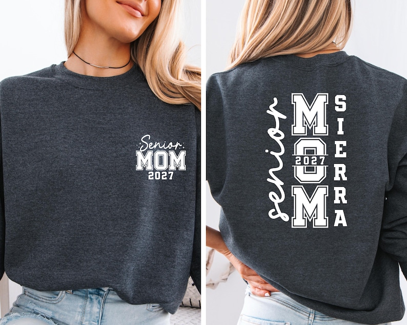 Sudadera Senior Mom 2027, Suéter personalizado para mamá de graduación 2027, Regalo de graduación para graduados, Conjunto a juego para la familia Senior Mom 2027, Sudadera de cuello redondo Clase del 27 imagen 5