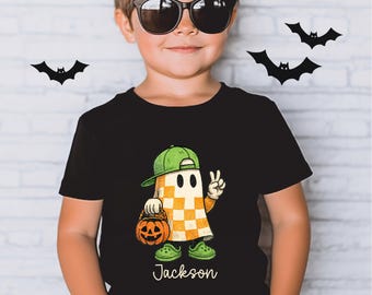 Custom Boys Halloween Ghost Shirt,Cute Ghost Tee,Trick Or Treat Boy Girl Shirt,Girls Halloween  Tee,Halloween Toddler Tee,Boys Halloween Tee