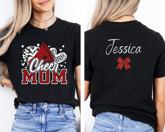 Cheer Mom Shirt,Custom Cheer Mom Faux Glitter Shirt,Cheer Mom Tee,Cheer Mom Gift,Custom Cheer Tee,Cheer Mom with Name Shirt,Custom Cheer Mom