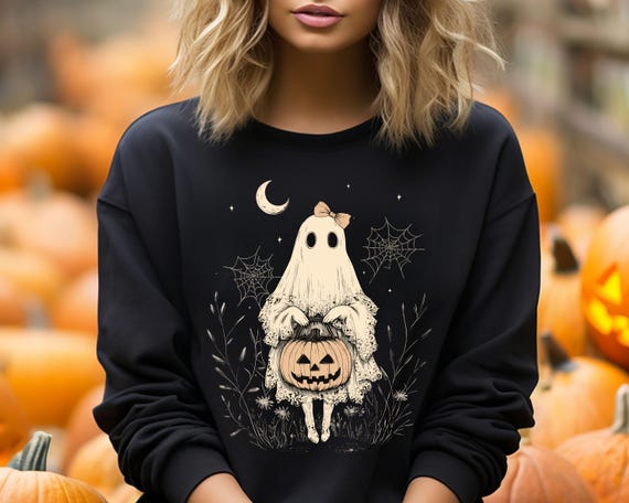 Halloween Lace Ghost Sweatshirt, Coquette Halloween Sweater, Lace Ghost Hoodie, Vintage Halloween, Halloween Party Sweater,Coquette Bow Girl