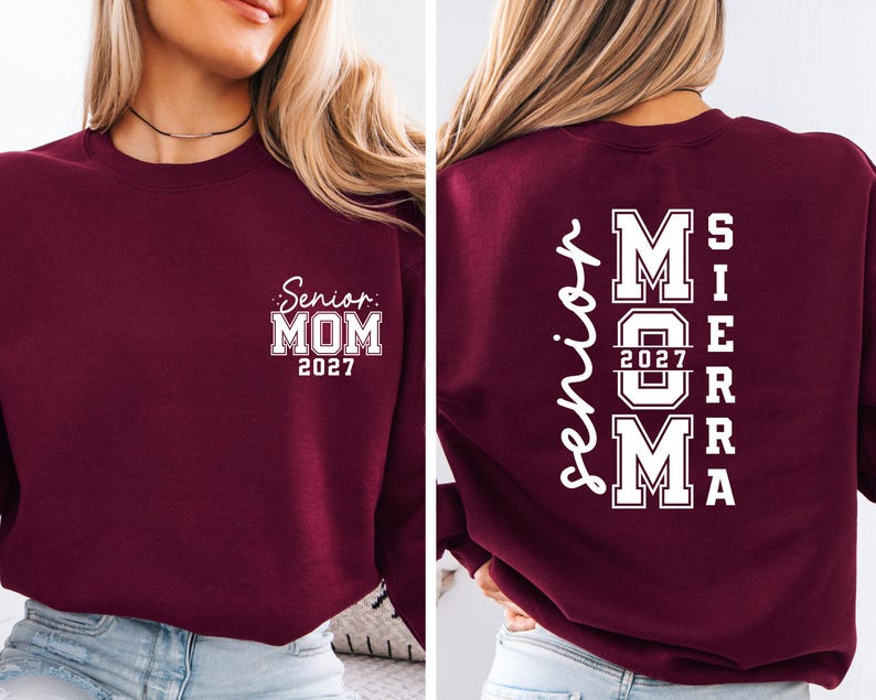 Sudadera Senior Mom 2027, Suéter personalizado para mamá de graduación 2027, Regalo de graduación para graduados, Conjunto a juego para la familia Senior Mom 2027, Sudadera de cuello redondo Clase del 27 imagen 7