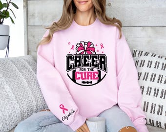 Cheer For The Cure Sweatshirt, Personalized Breast Cancer Sweater, Breast Cancer Sweatshirt, Breast Cancer Awareness, Pink Ribbon Hoodie