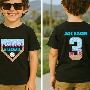 Custom Baseball Shirt for Boy, Kids Baseball Drip T-Shirt, Personalized Baseball Kids Shirt ,Ice Cream Drip Shirt, Boys Baseball Drip Shirt