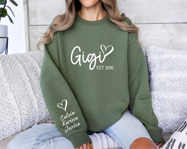 Custom Gigi Sweatshirt, Gigi Sweater, With Kids Name On Sleeve, Personalized Gigi Sweater, Custom Grandma Gift, Gigi Gift, Custom Gigi Gift image 1