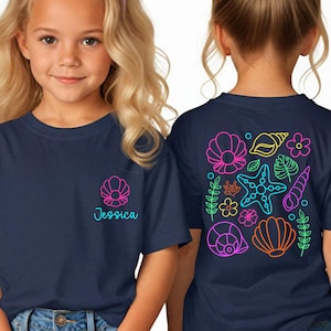 Neon Beach Summer Kids Shirt, Custom Girls Beach T-Shirt, Kids Summer Shirt, Neon Summer Shirt, Beach Shirt, Coastal Seashells Toddler Shirt image 1