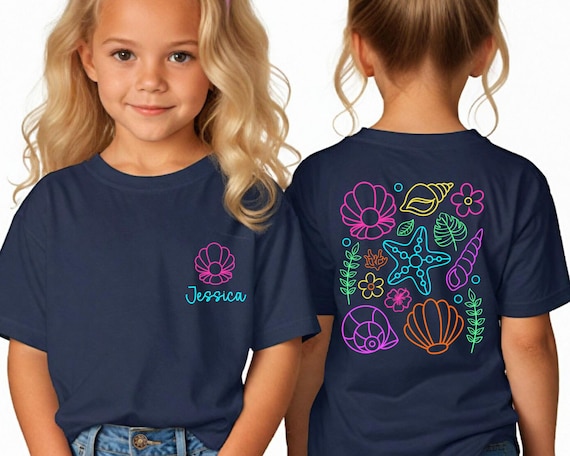 Neon Beach Summer Kids Shirt, Custom Girls Beach T-Shirt, Kids Summer Shirt, Neon Summer Shirt, Beach Shirt, Coastal Seashells Toddler Shirt