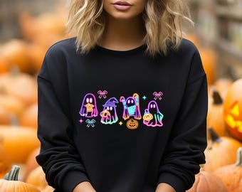 Ghost Neon Color Halloween Sweatshirt, Halloween Ghost Neon Sweatshirt, Halloween Ghost Hoodie,  Halloween Party Sweater, Ghost Sweater