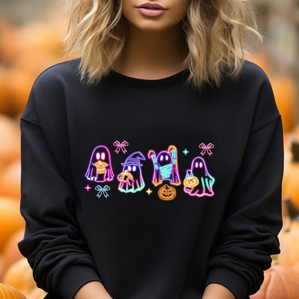 Ghost Neon Color Halloween Sweatshirt, Halloween Ghost Neon Sweatshirt, Halloween Ghost Hoodie,  Halloween Party Sweater, Ghost Sweater