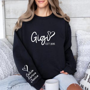 Custom Gigi Sweatshirt, Gigi Sweater, With Kids Name On Sleeve, Personalized Gigi Sweater, Custom Grandma Gift, Gigi Gift, Custom Gigi Gift image 3