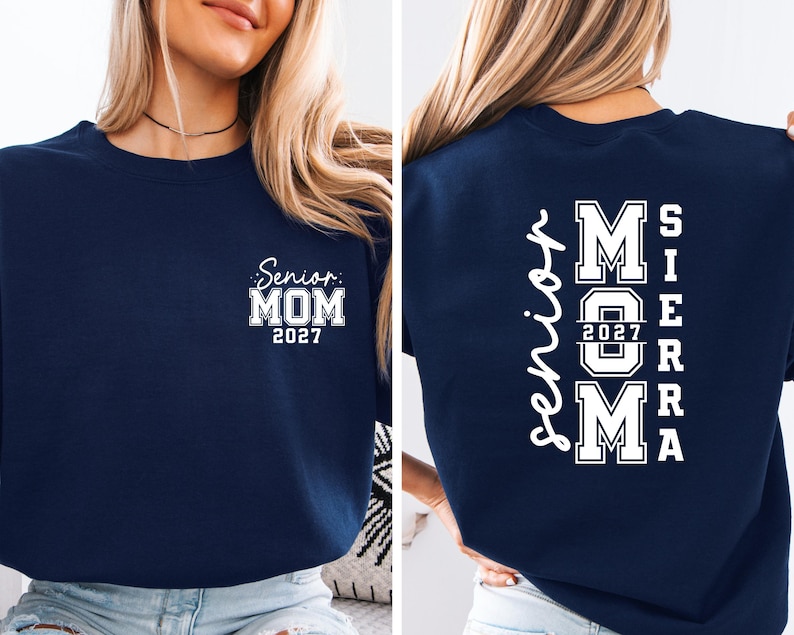 Sudadera Senior Mom 2027, Suéter personalizado para mamá de graduación 2027, Regalo de graduación para graduados, Conjunto a juego para la familia Senior Mom 2027, Sudadera de cuello redondo Clase del 27 imagen 4