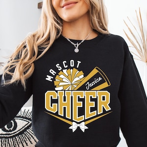 Personalized Cheer Mascot Sweatshirt, Cheer Sweater, Cheer Squad Sweaters, Cheer Mom with Name Sweater,Custom Cheer Team Name Sweater Hoodie
