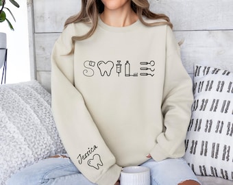 Dentist Personalized Sweatshirt, Custom Dentist Sweater, Dentist Tooth Sweater, Dental Assistant, Personalized Dentist Gift,Dentist Sweater