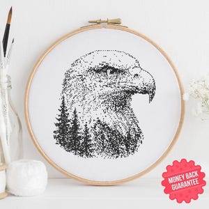 Monochromes Adler Kreuzstichmuster PDF - Waldtier Silhouette für Aida 14 - Einfarbiges DIY Muster - Digitaler Download