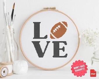 Love Football v2 Cross Stitch Pattern PDF | Modern American Football Design
