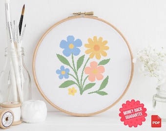 Boho Floral Cross Stitch Pattern: Abstract Flowers (PDF Download)
