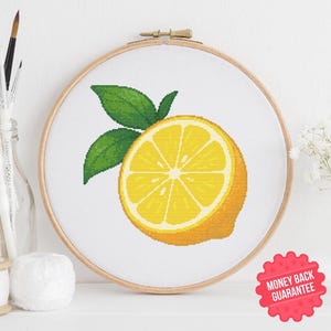 Sunny Lemon Slice Cross Stitch Pattern PDF | Citrus Fruit Embroidery Design | Instant DIY Digital Download