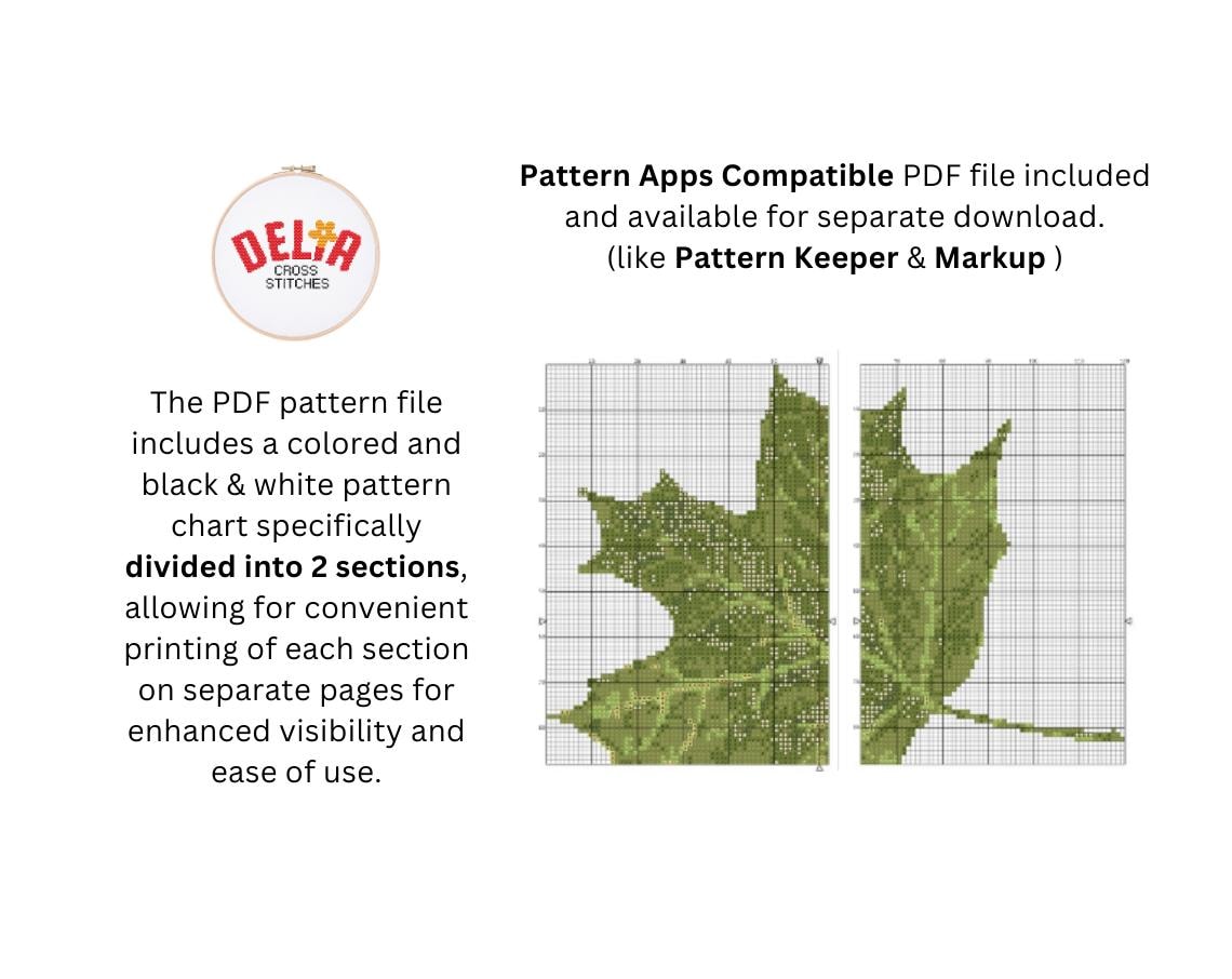 Green Maple Leaf Cross Stitch Pattern PDF Download Nature-inspired Home ...