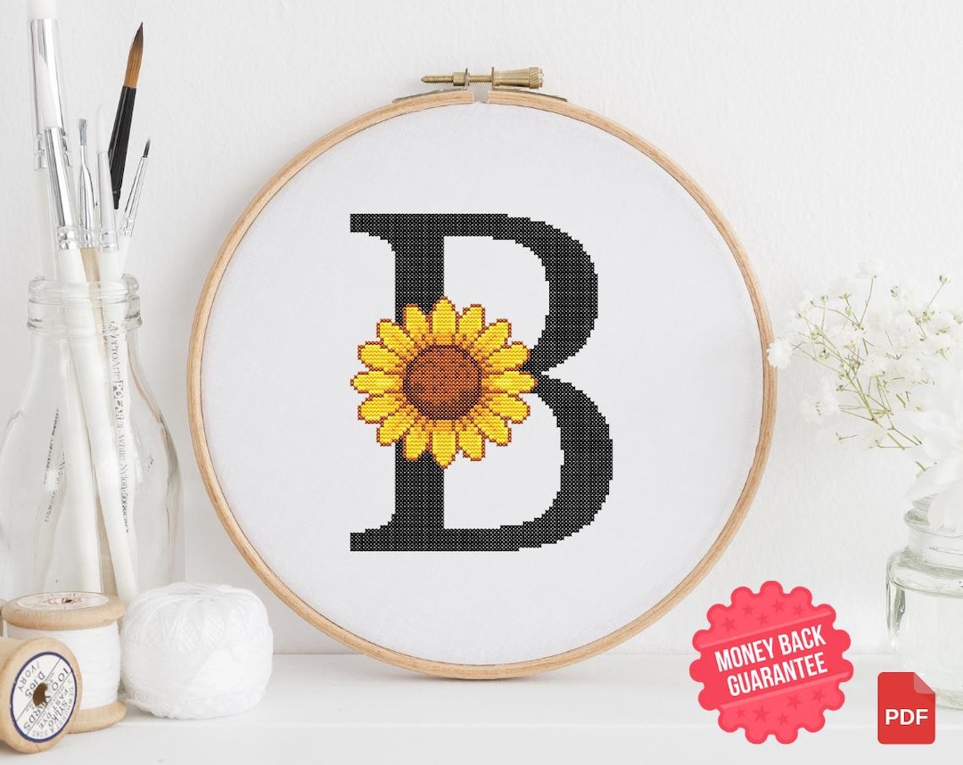 Letter B Sunflower Cross Stitch Pattern Floral Alphabet PDF, Sunflower ...