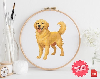 Golden Retriever Kreuzstich Stickmuster: Hund als PDF Download