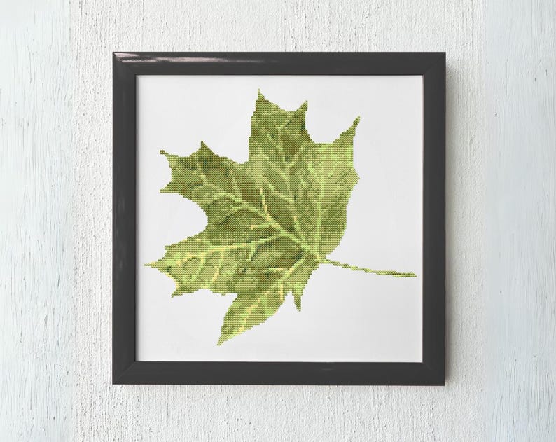 Green Maple Leaf Cross Stitch Pattern PDF Download Nature-inspired Home ...