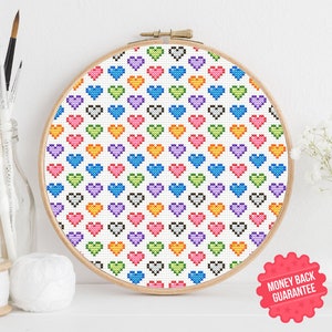 Colorful Hearts Cross Stitch Pattern: Rainbow Heartbeats (PDF Pattern)