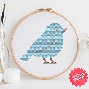 Mini Bird Cross Stitch Pattern - Easy Bird Embroidery for Beginners – Cute Digital Download - Bluebird Cross Stitch Pattern PDF
