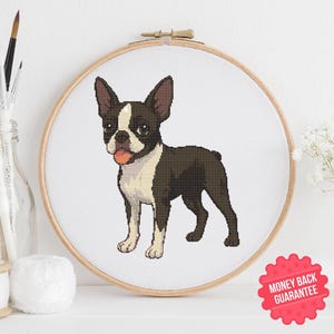 Dapper Boston Terrier Cross Stitch Pattern - PDF Instant Download - Cute Dog Embroidery Design - 14 Count Aida Chart - DIY Pet Stitching