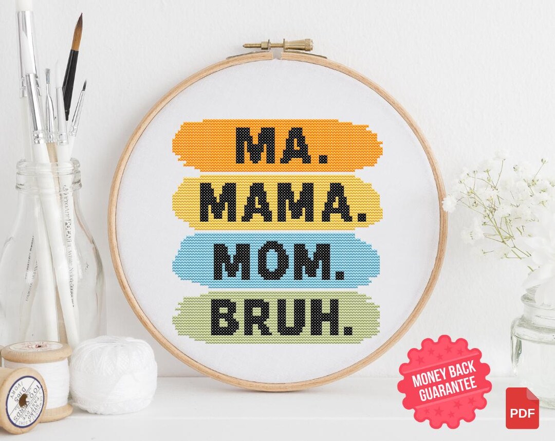 Funny Mom Evolution Cross Stitch Pattern: Ma Mama Bruh (PDF Pattern) - Etsy