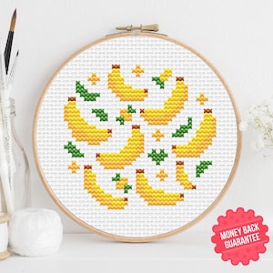 Banana Mini Cross Stitch Pattern PDF – Cute Summer Fruit Embroidery Design – Easy and Fun DIY Printable Stitch Chart for Beginners