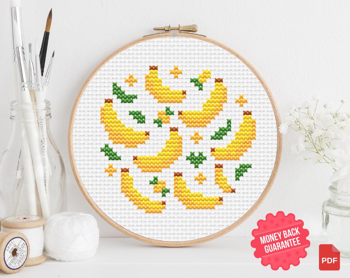 Banana Mini Cross Stitch Pattern – Easy Fruit Embroidery (PDF