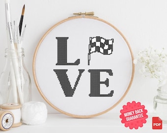 Racing Flagge LOVE Kreuzstichmuster PDF Modern Minimalist