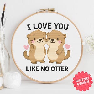 Entzückendes Otter-Liebeskreuzstichmuster - Süßes Seeotter-Paar-Design - Ich liebe dich wie kein Otter - Süßes Otter Kreuzstichmuster