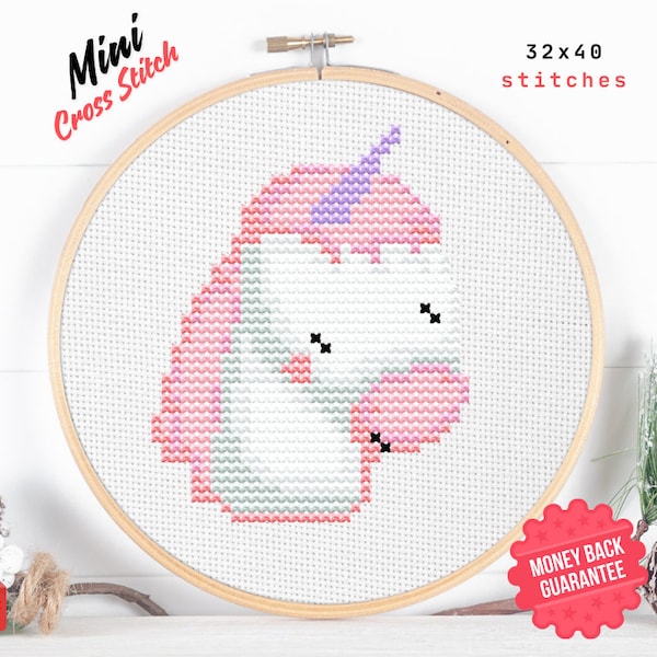 Mini Pink Unicorn Cross Stitch Pattern - Instant Download PDF - Whimsical Pink Unicorn Mini Cross Stitch Pattern Counted Chart for Beginners
