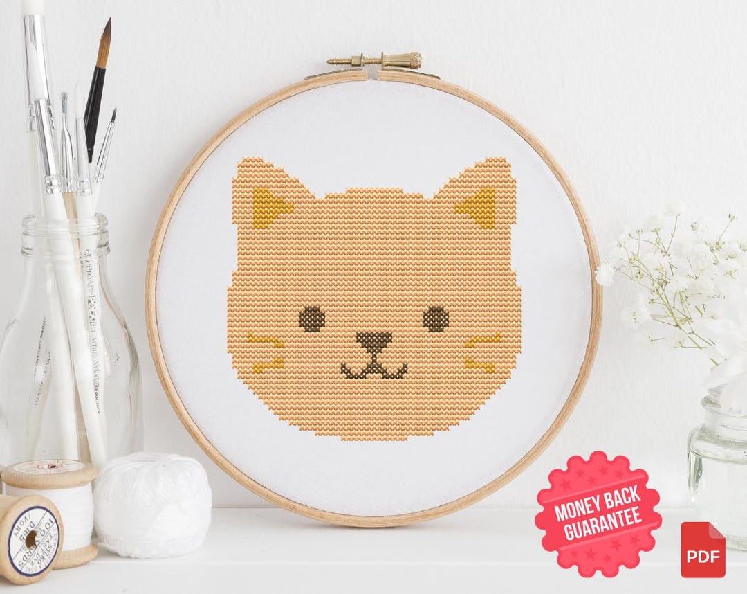 Mini Kitty Face Cross Stitch Pattern – Easy Beginner Animal Design (PDF ...