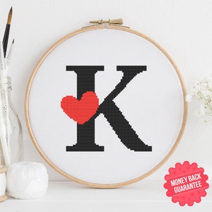 Magischer Liebe Buchstabe K Kreuzstichmuster - PDF Download Zauberhaftes Kreuzstich Alphabet Muster - Hoop Art & Counted Design