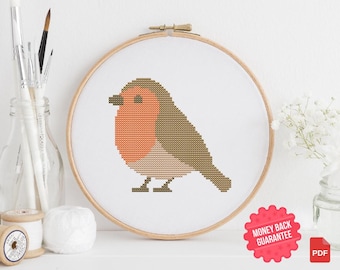 Mini Robin Cross Stitch Pattern: Bird Embroidery (PDF Download)