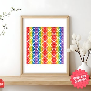 Abstract Geometric Design Cross Stitch Pattern, Rainbow
