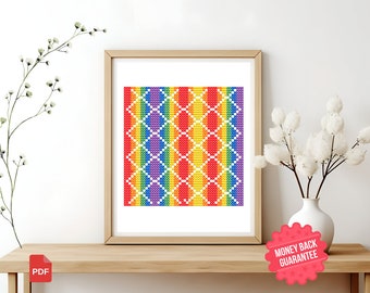 Geometrisch kruissteekpatroon: kleurrijk abstract ontwerp (pdf-download)