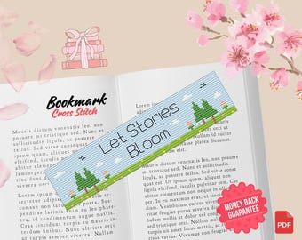 Bookmark Cross Stitch Pattern PDF, Let Stories Bloom, Modern Nature Design