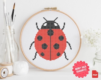 Modèle de point de croix coccinelle : broderie scarabée pour débutant (téléchargement PDF)