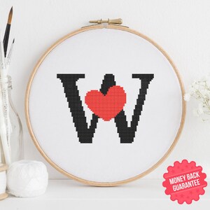 Magischer Liebes Kreuzstich Muster - Buchstabe W - PDF Download Zauberhaftes Kreuzstich Alphabet-Muster - Hoop Art & Counted Design