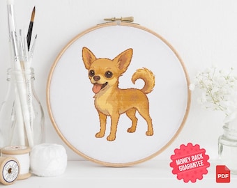 Happy Chihuahua Cross Stitch Pattern: Adorable Dog Embroidery (PDF Download)