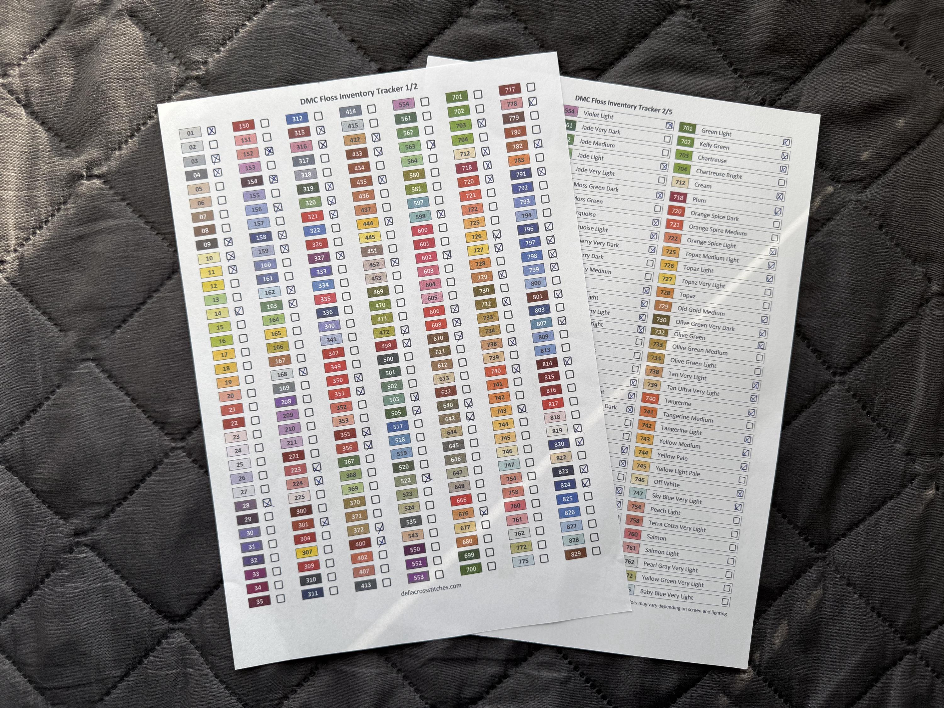 DMC Floss Inventory Tracker With Checkboxes – 2 Pages | Printable DMC