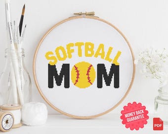 Patrón de punto de cruz para mamá de sóftbol, PDF de punto de cruz deportivo, punto de cruz de sóftbol fácil, descarga de patrón digital - Patrón en PDF para mamás con manualidades