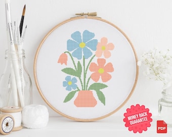 Boho Floral Cross Stitch Pattern: Abstract Flower Embroidery (PDF Chart)