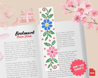 Floral Bookmark Cross Stitch Pattern: Flower Embroidery (PDF Pattern)