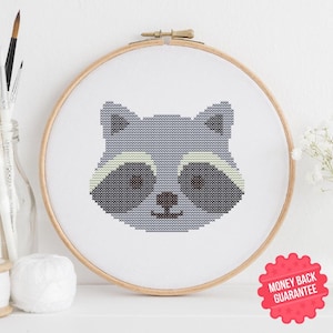Whimsical Woodland Raccoon - Cute Mini Cross Stitch Pattern - Forest Animal Embroidery - Easy DIY PDF Download