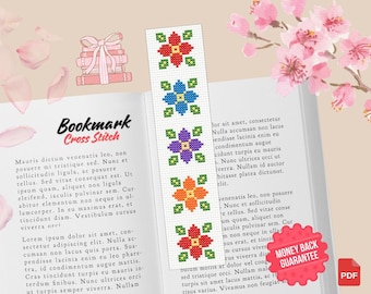 Floral Bookmark Cross Stitch Pattern: Colorful Flowers (PDF Pattern)